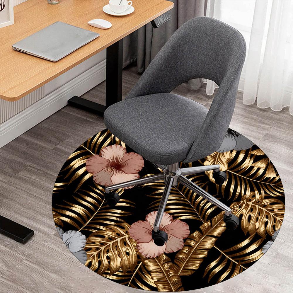 1pc Tropical Leaves Flowers Round Chair Mat Office Area Rug - Non-Slip, Floor Mat for Office, Bedroom, and Indoor Decor P127195