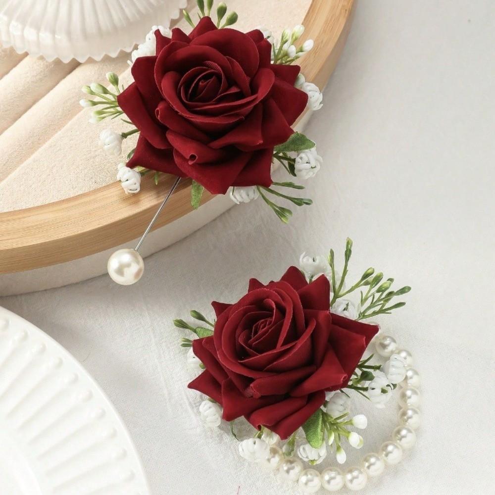 Set Of 2 Pieces Rose Wrist Corsage Artificial Flower Bridal Wrist Corsage for Wedding Decoration