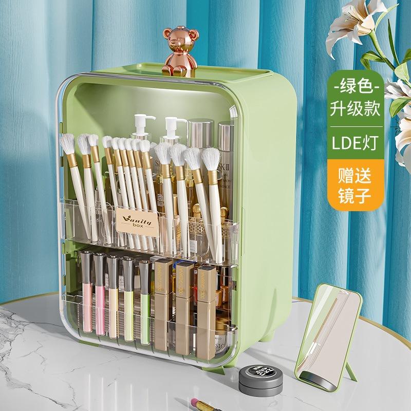 Large Capacity Cosmetic Organizer with LED Light Mirror Desktop Storage Cabinet for Lipstick Skincare Makeup