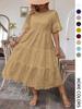 Summer solid color cotton embroidery crew neck lace hollow design dress summer Europe and America