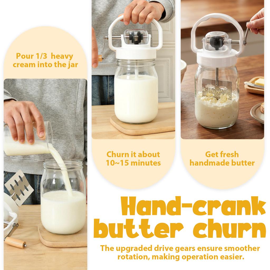 1500ML/51oz Hand Crank Butter Blender Tool with Glass Bottle No dirty hands Manual Butter Churn Maker Juicer Mixer Kitchen Tool