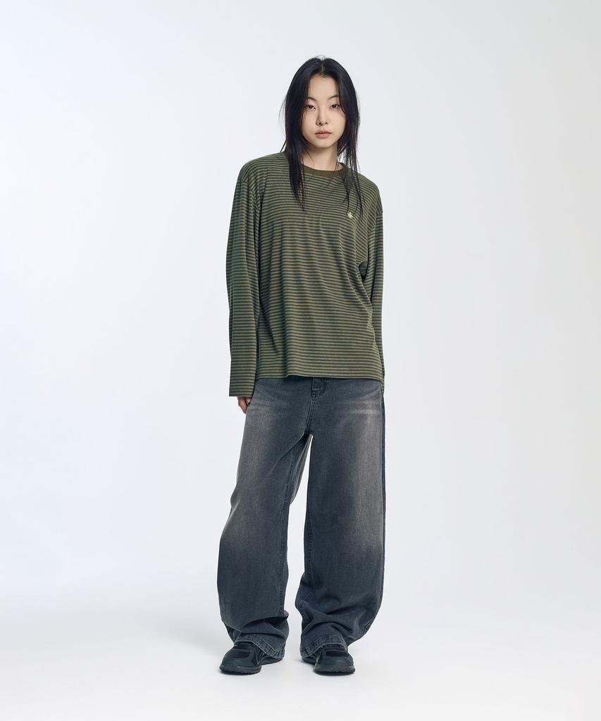 SLOW RECORD HOUSE Striped Long Sleeve_Khaki