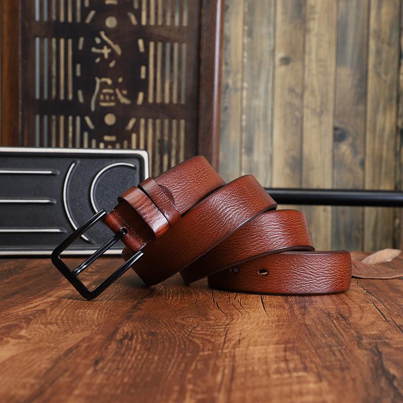 Men's Alloy Needle Buckle Head Layer Cowhide Belt, New Casual and Fashionable Versatile Leather Belt