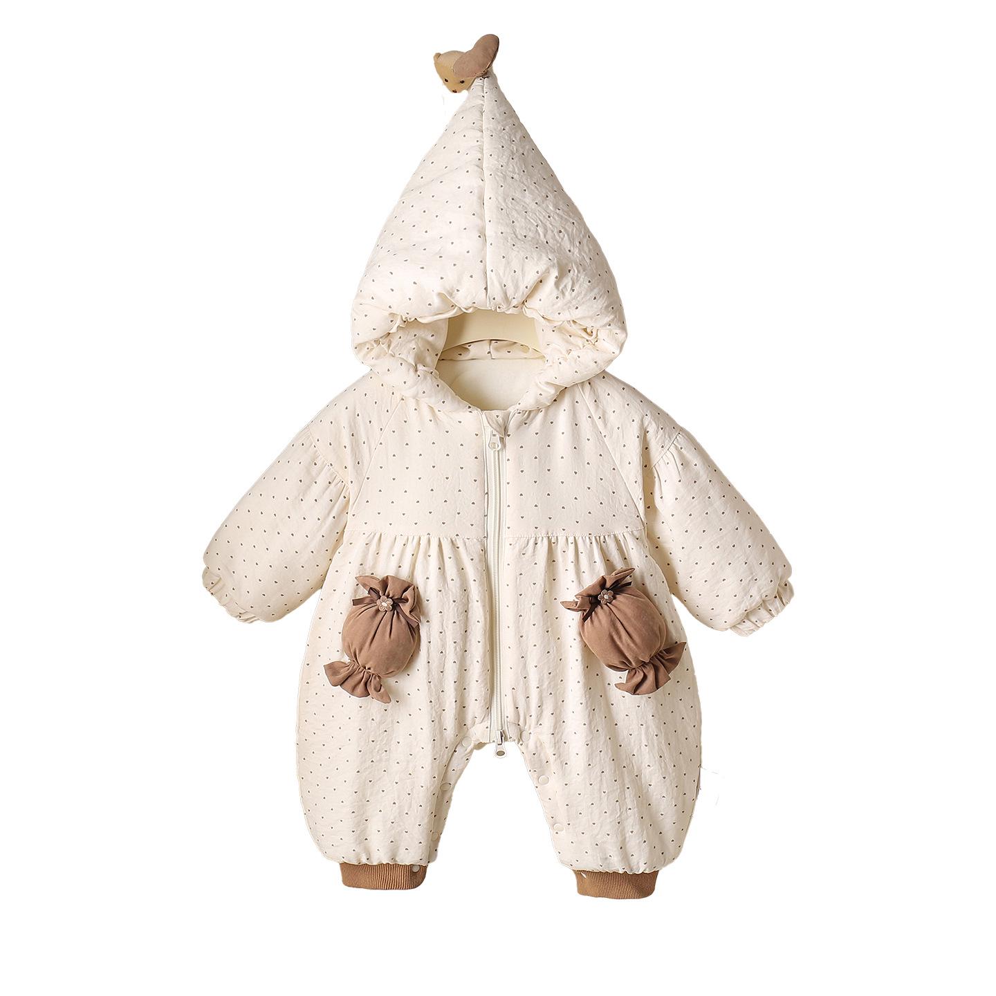 

Infant Fleece Hooded Romper: Candy Pocket Winter Outerwear 90 cm