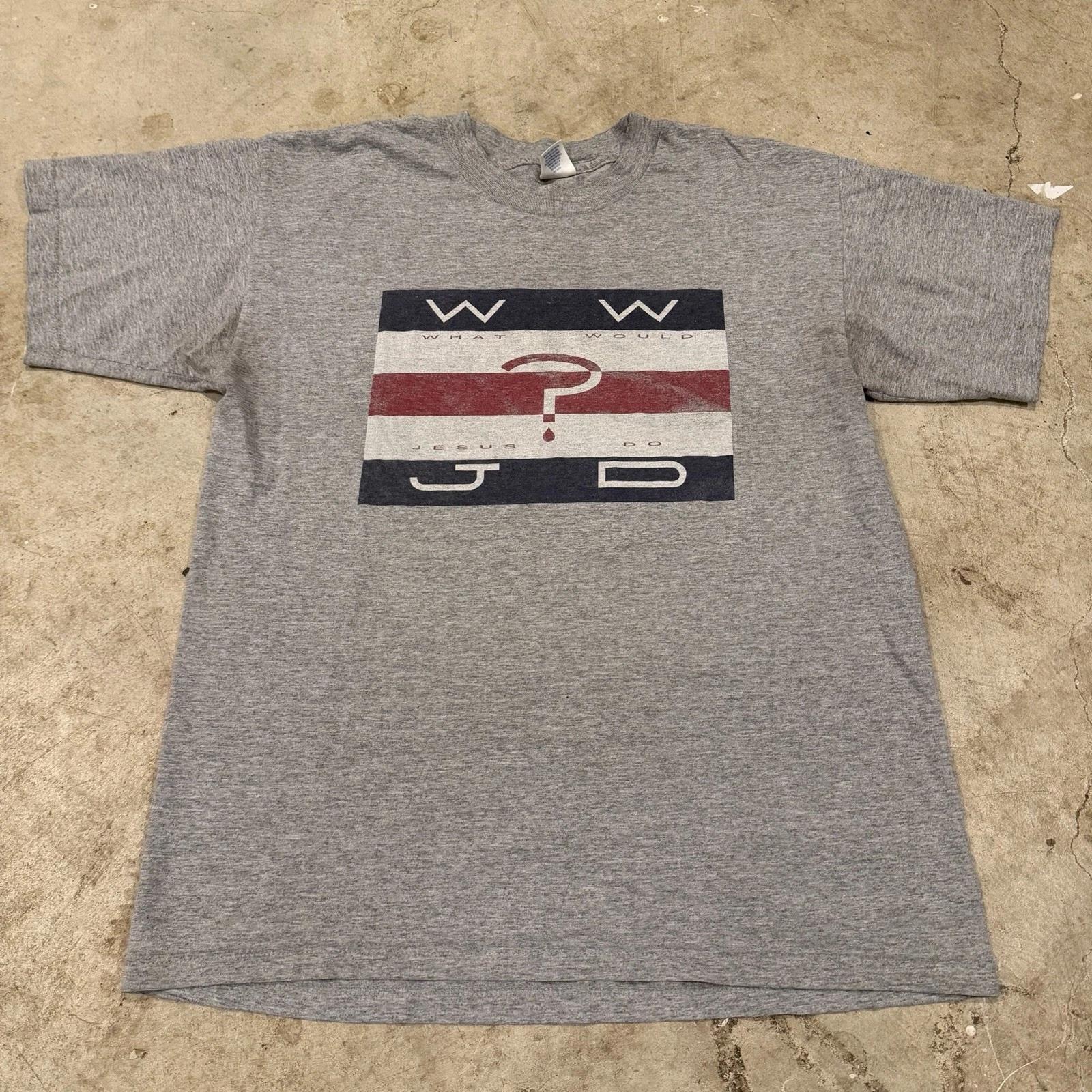Vintage What Would Jesus Do T-Shirt WWJD Graphic Religious T-T-Shirt Size L Gray 2XL