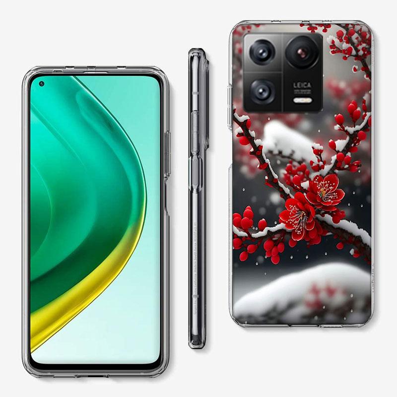 Schneefall Rote Pfirsichblüten Handyhülle Für Xiaomi Poco F7 Ultra X7 X6 M8 M7 M6 M4 M3 Pro X4 Mi 15 15T 14 14T 12T 12S 10T Pro 12
