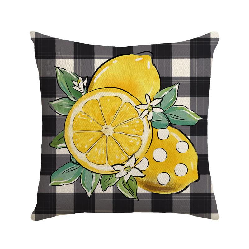 Summer New Style Lemon Small Fresh Printed Pillow Case Simple Sofa Bedside Fruit Linen Waist Pillow