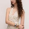 LANGZI 25 Mulberry Silk Polka Dot Halter V-Neck Sleeveless Maxi Dress