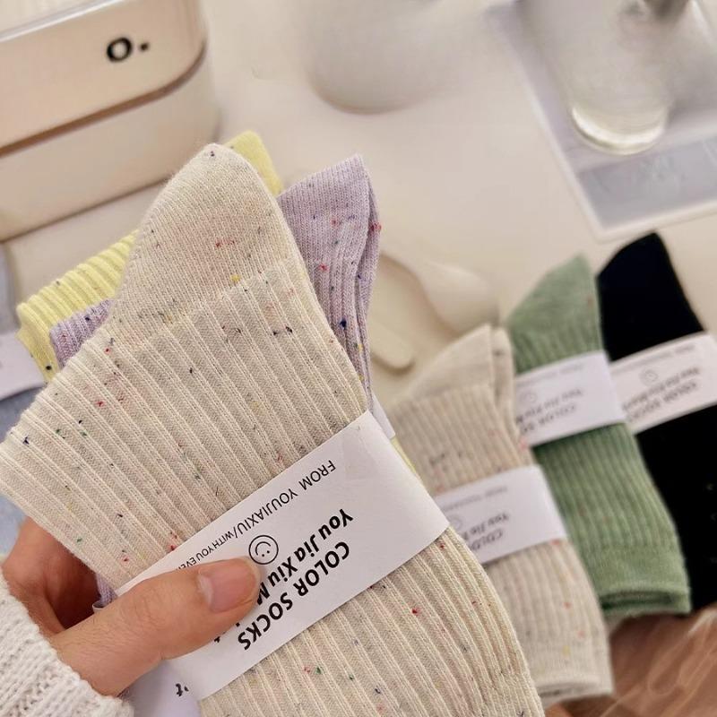 Women's Spring and Autumn Mid-calf Socks, Pure Cotton Trendy Pile Socks, Polka Dot Yarn Postpartum Socks