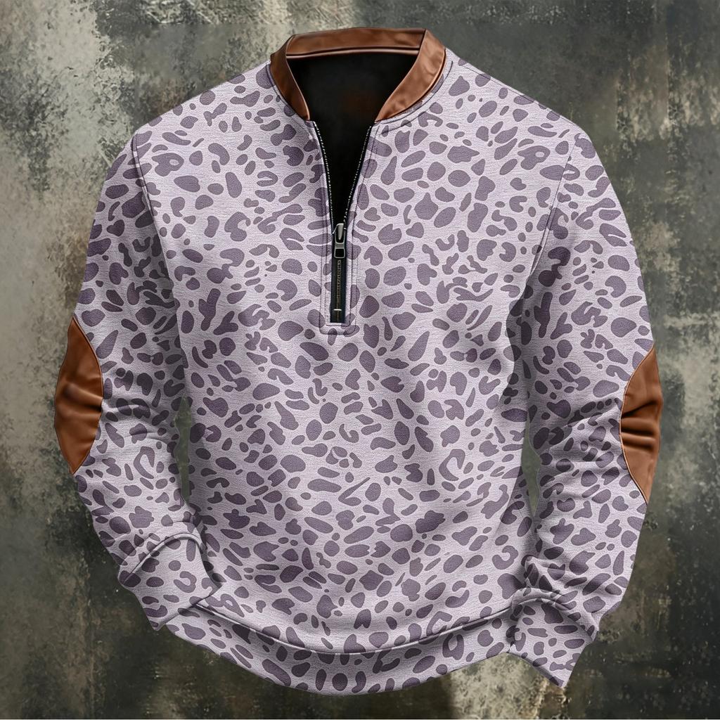 Men's Retro Long Sleeve Sweatshirt with Leopard Print