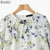 ZANZEA Women Casual Round Neck 3/4 Sleeve Loose Print Blouse