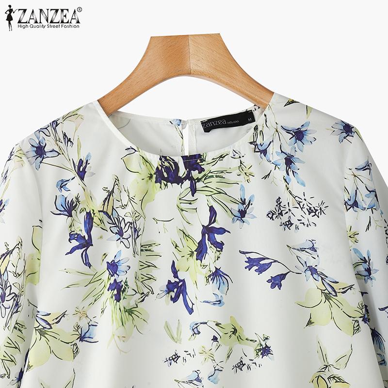 ZANZEA Women Casual Round Neck 3/4 Sleeve Loose Print Blouse