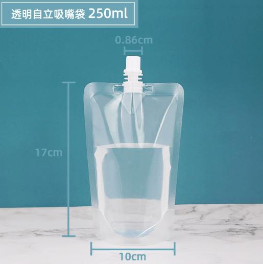 Disposable Transparent Stand-Up with Spout for Beverages and Liquids