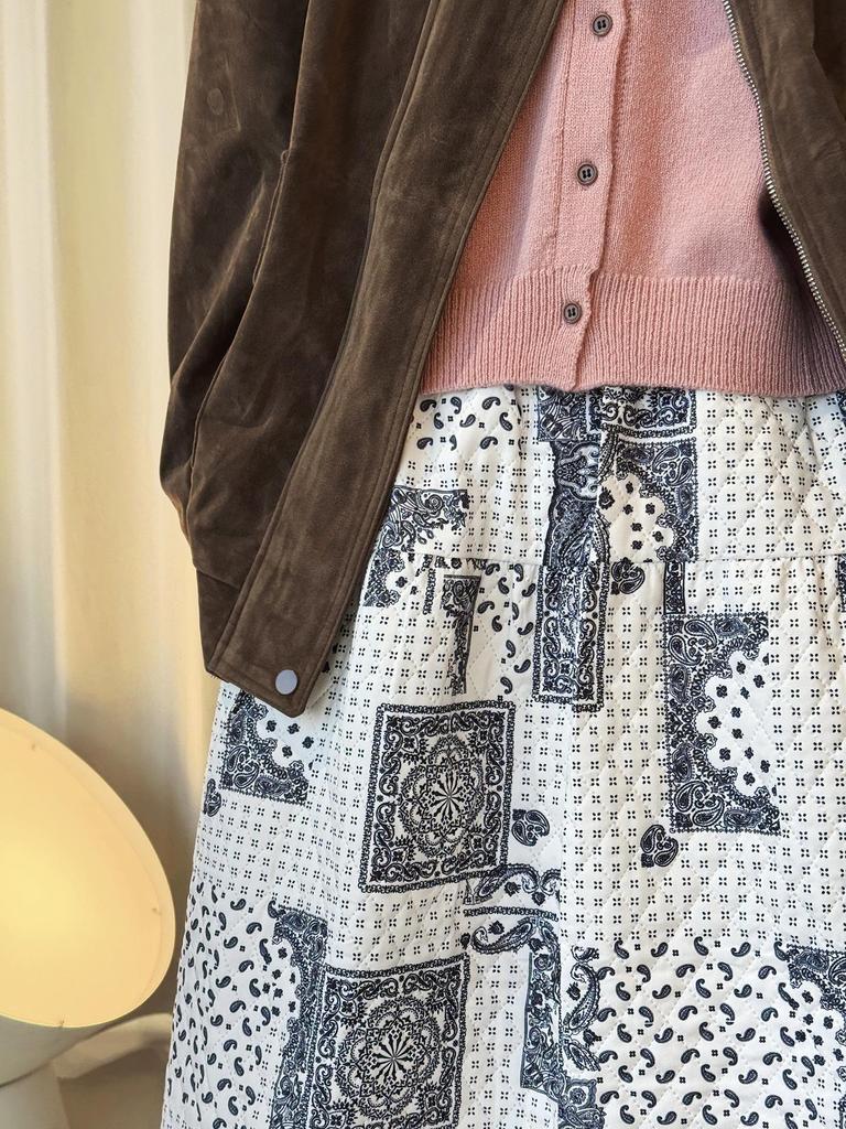 Louvre Winter Japanese Retro Paisley Patchwork Elastic Waist Long Skirt for Women