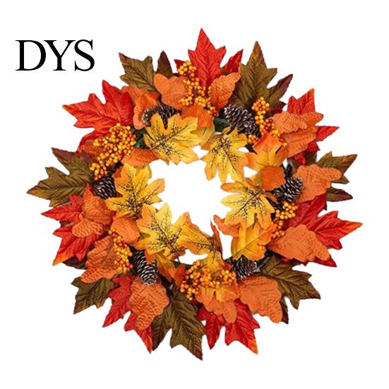 Rustic Farmhouse Porch Decor Fall Maple Leaf Wreath for Front Door, Artificial Autumn Foliage Door Hanger with Pinecone Berries, Thanksgiving Harvest