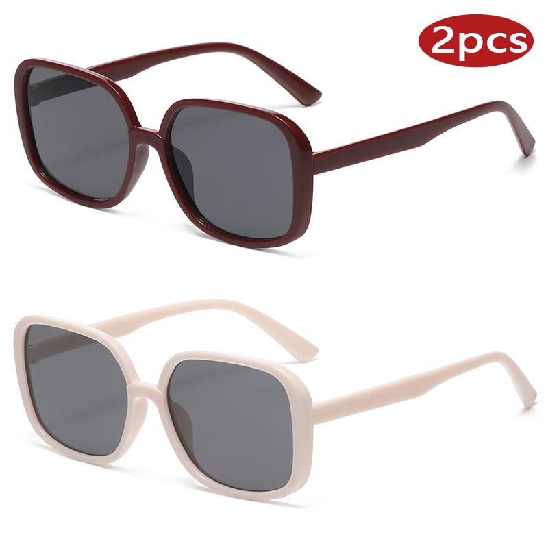 2pcs Square Sunglasses Woman Retro Vintage ColorfulSun Glasses Big Frame Female Outdoor Unisex Retro EyewearmTravel Goggles