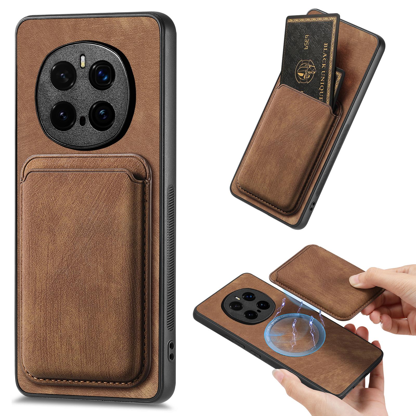 

For Honor Magic7 Pro 5G Case Compatible with MagSafe Leather Back Cover with Detachable Card Holder Brown