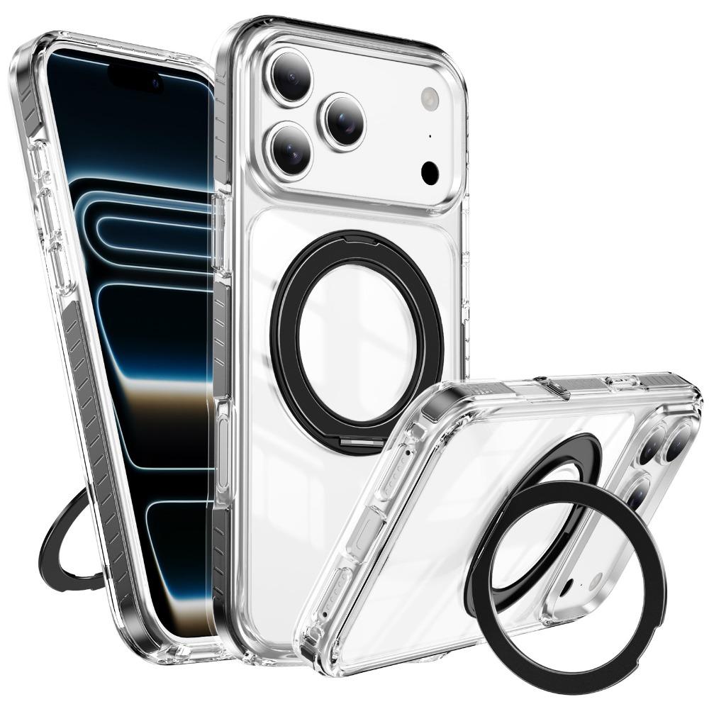 Fashion Transparent Magnetic Phone Case For iPhone 17 Air 16 15 14 Plus 13 Pro Max 360 Ring Stand For MagSafe Shockproof Cover