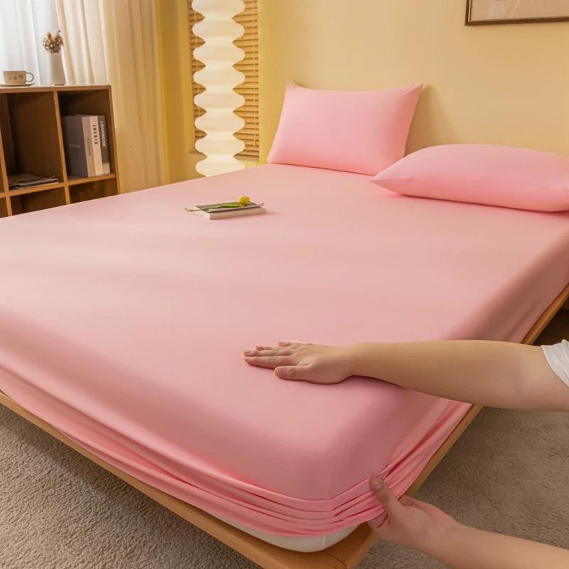 1PC Bed Fitted Sheet Bed Mattress Cover Solid Color Bed Linen Non Slip Mattress Covers Bedsheet Soft and Breathable