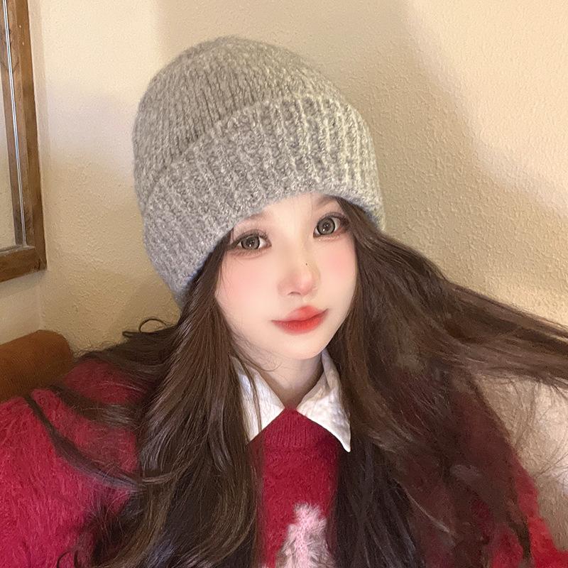 New Wool Hat for Women Korean Style Versatile Warm Ear Protection Knit Hat Korean Style Face Showing Small Pile of Hats