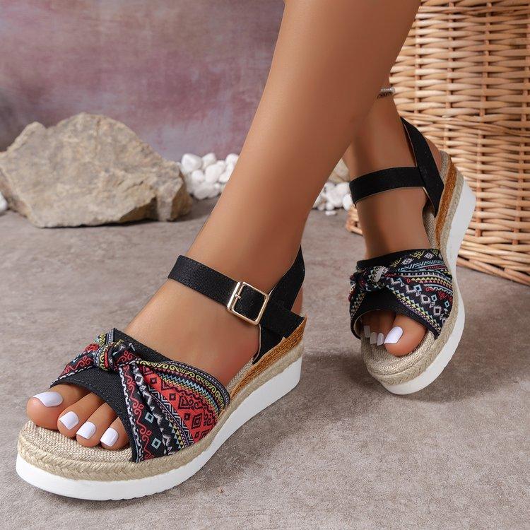 Platform Sandals Women Summer New Large Size Bow One Line Buckle Casual Women Sandals