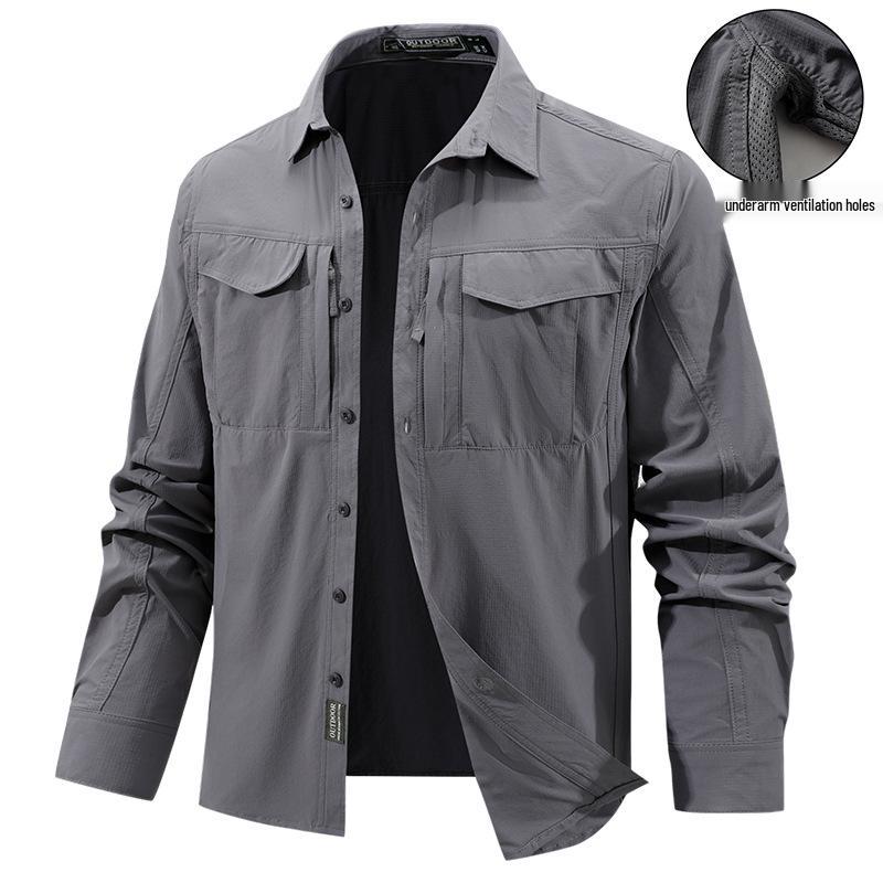 2026 Men’s Spring/Autumn Long-Sleeve Workwear Shirt Jacket with Four Pockets XXL