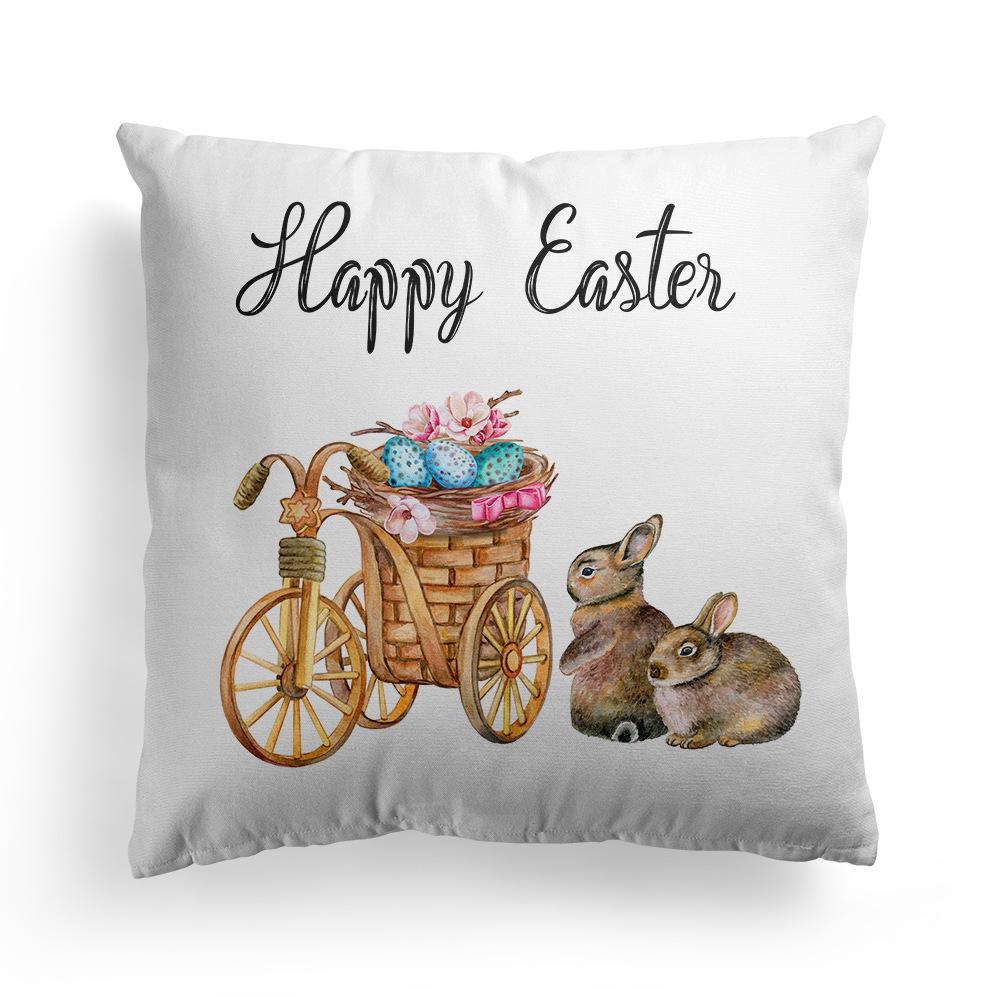 New Spring Easter Pillow Case Bunny Flowers Wreath Peach Skin Fleece Print Pillow Clothes Cover