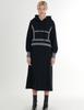 FREAKS BY KIMTAEHOON Cotton Spandex Terry Bag Brushed Fleece Structured Color Block Rib Detail Hooded Midi Dress _Black