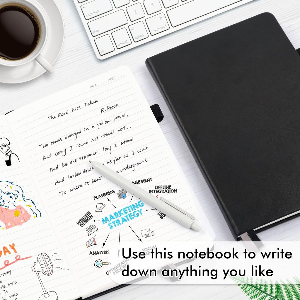 Feela A5 7mm 64 Horizontal Synthetic Leather Horizontal Inner Bookmark Classic Memo Pad Notebook, 12-Pack, A-Ruled, Sheets, Black, Ruled, Hardcover,