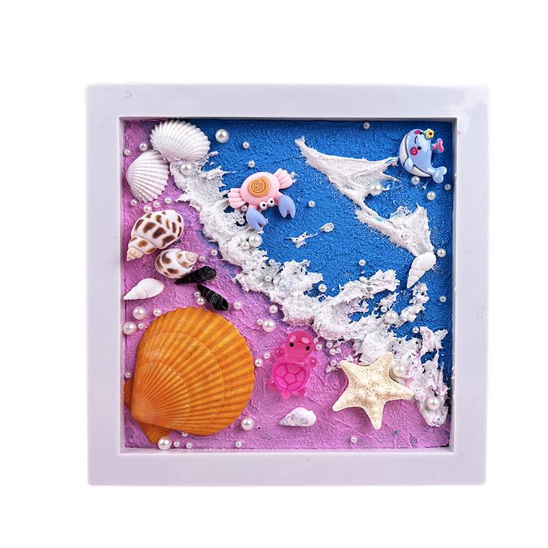 Natural Conch Seashell Beach Photo Frame: Hand-Painted DIY Decorative Texture Painting Kit for Kids