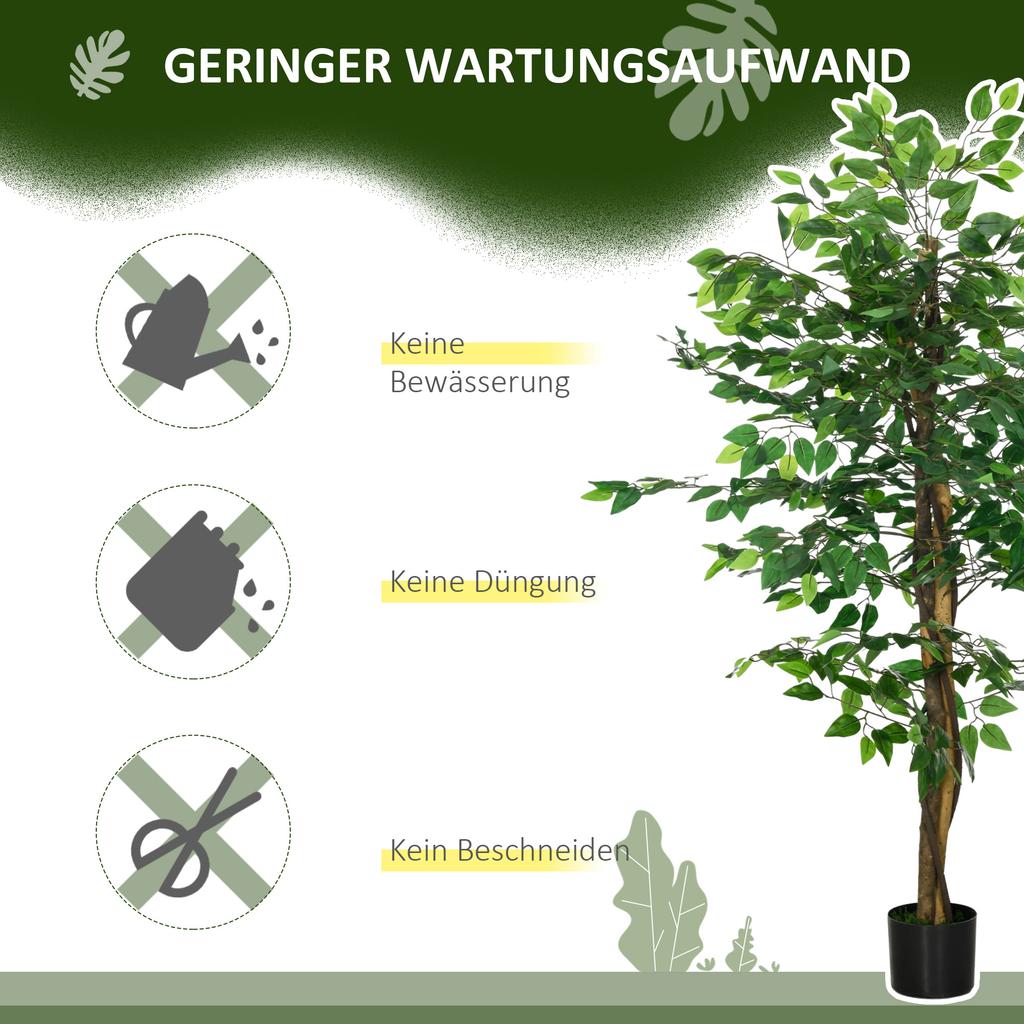 Artificial Ficus Tree, with Weighted Plant Pot - Green