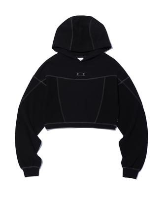 Crop Incision Hoodie Black