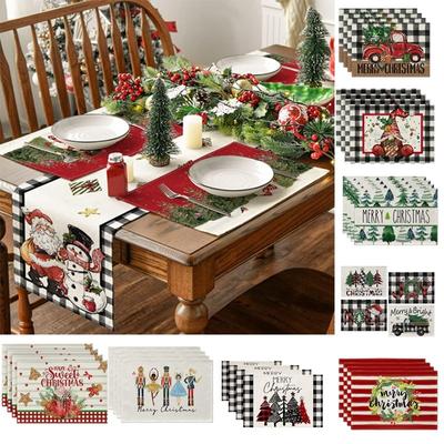 4Pcs Placemats & Coasters Set Christmas Santa Robin Snowman Reindeer Dinner Mats