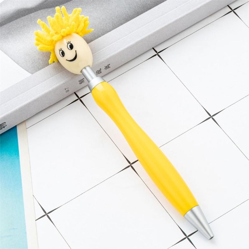 6pcs 1.0mm Mop Head Pen Retractable Ballpoint Pen with Plush Hair Smooth Writing Pen School Office Supplies for Teacher