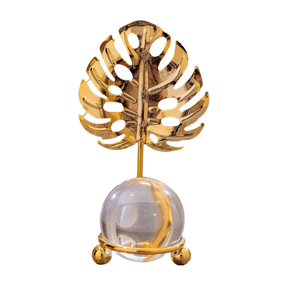 Non-slip Leaf Ball Ornaments Rust-proof Metal Leaf Crystal Ball Collectibles  Desktop