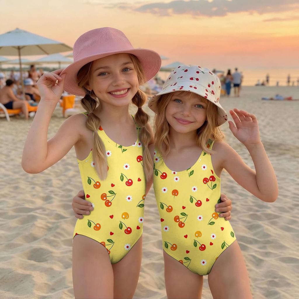 Costume da bagno intero per bambina Estate Bambini Stampa Frutta Costumi da bagno Casual Moda Senza maniche Abbigliamento da spiaggia per bambini