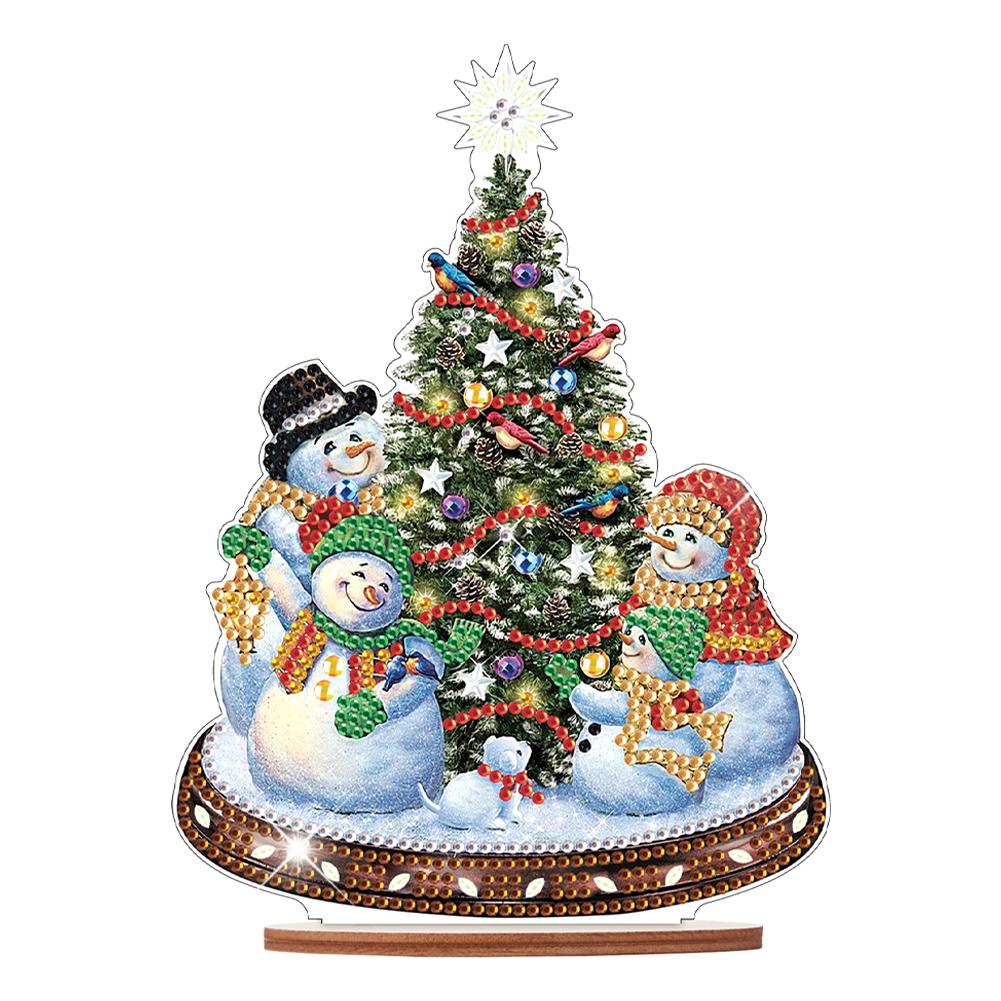 Wooden Santa Ornaments Kit Diamond Painting Desktop Diamonds Painting Desktop Decorations for Xmas Table Office Home Decoration
