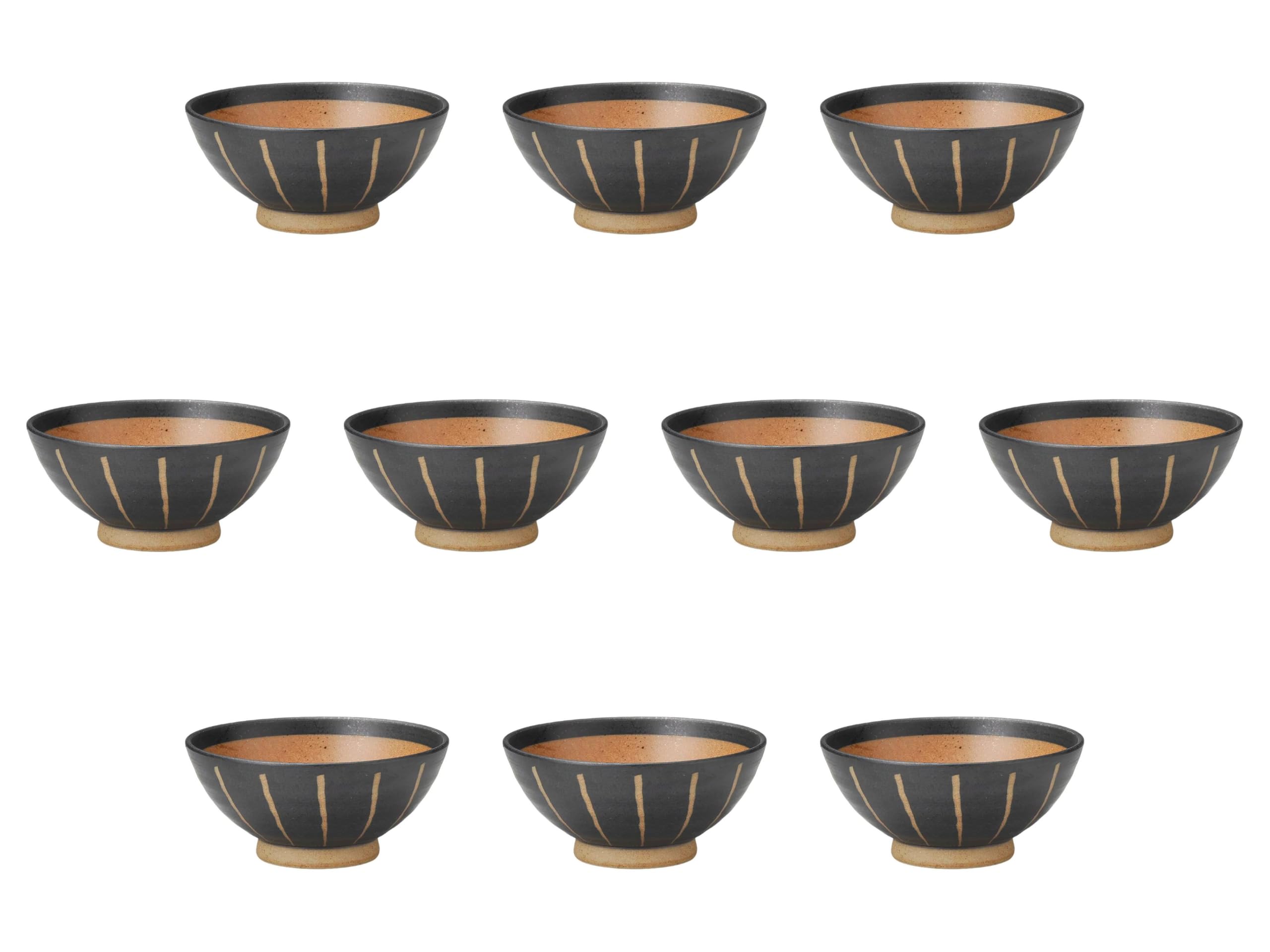 

Набор из 10 резных пиал для риса, больших плоских, «Хвост лошади», керамика Сетомонохонпо (черный) [12.8 5.8 см] (Фаянсовая посуда) чёрный