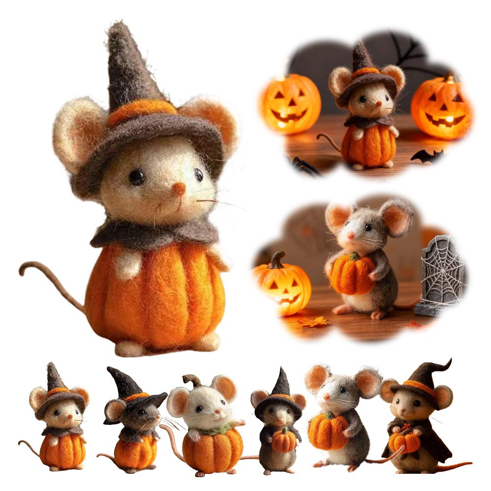 2025 Nová kreslená vlněná plstěná myš do kapsy Ručně vyráběný Halloween Roztomilý duch Dýně Myš Plstěná ozdoba DIY Hotový produkt