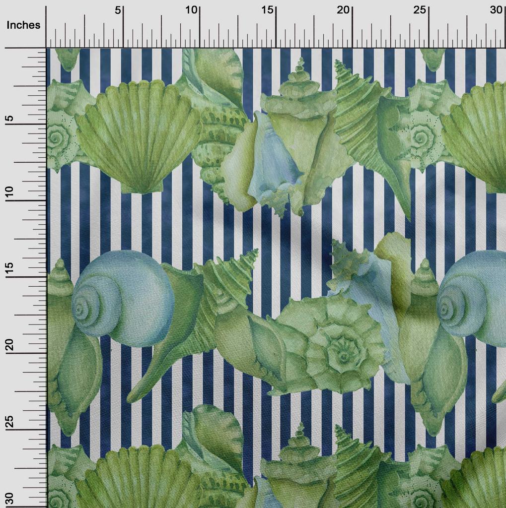 oneOone Cotton Flex Green Fabric Sea Shells Ocean Sewing Material Print Fabric By The Yard 40 Inch