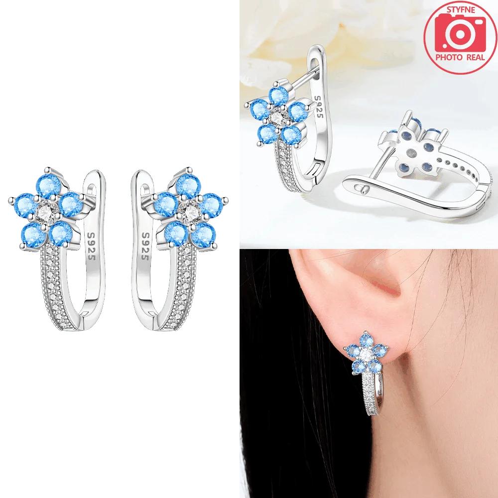 Earring S925 Silver Blue Zircon Flower Earrings Purple Zircon Women's Delicate Jewelry Anniversary Fine Gift
