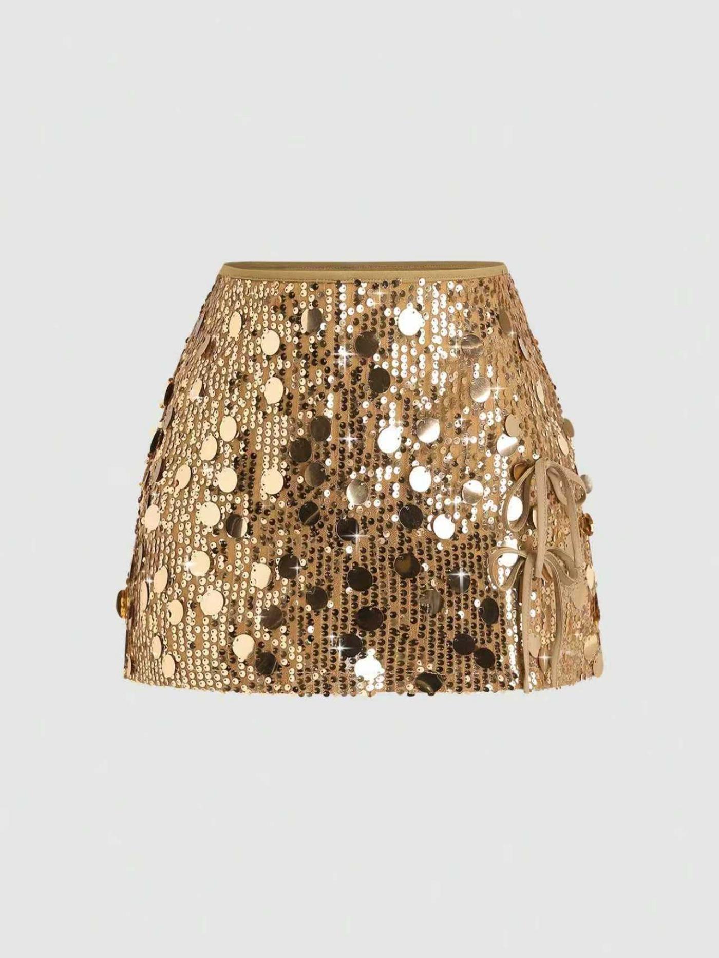 

Xiyin Women s Sequin Solid Color Sexy Nightclub Hip-hugging Mini Skirt Large золотой