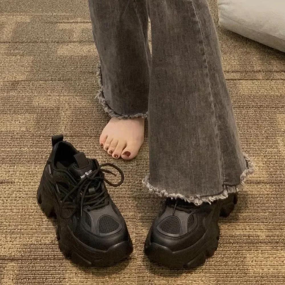 Fashion Autumn Summer Black Casual Women Platform Sport Shoes Women Chunky Sneakers Women Mesh Leather Platform Designer Shoes