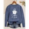Coffee retro pattern casual round-neck women's autumn and winter long-sleeve top