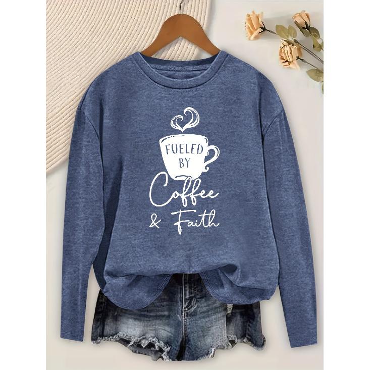 Coffee retro pattern casual round-neck women's autumn and winter long-sleeve top