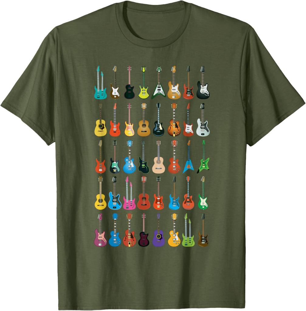 Guitar Collection Graphic Tee Music Lover Gift Short Sleeve Casual Cotton T-Shirt for Men