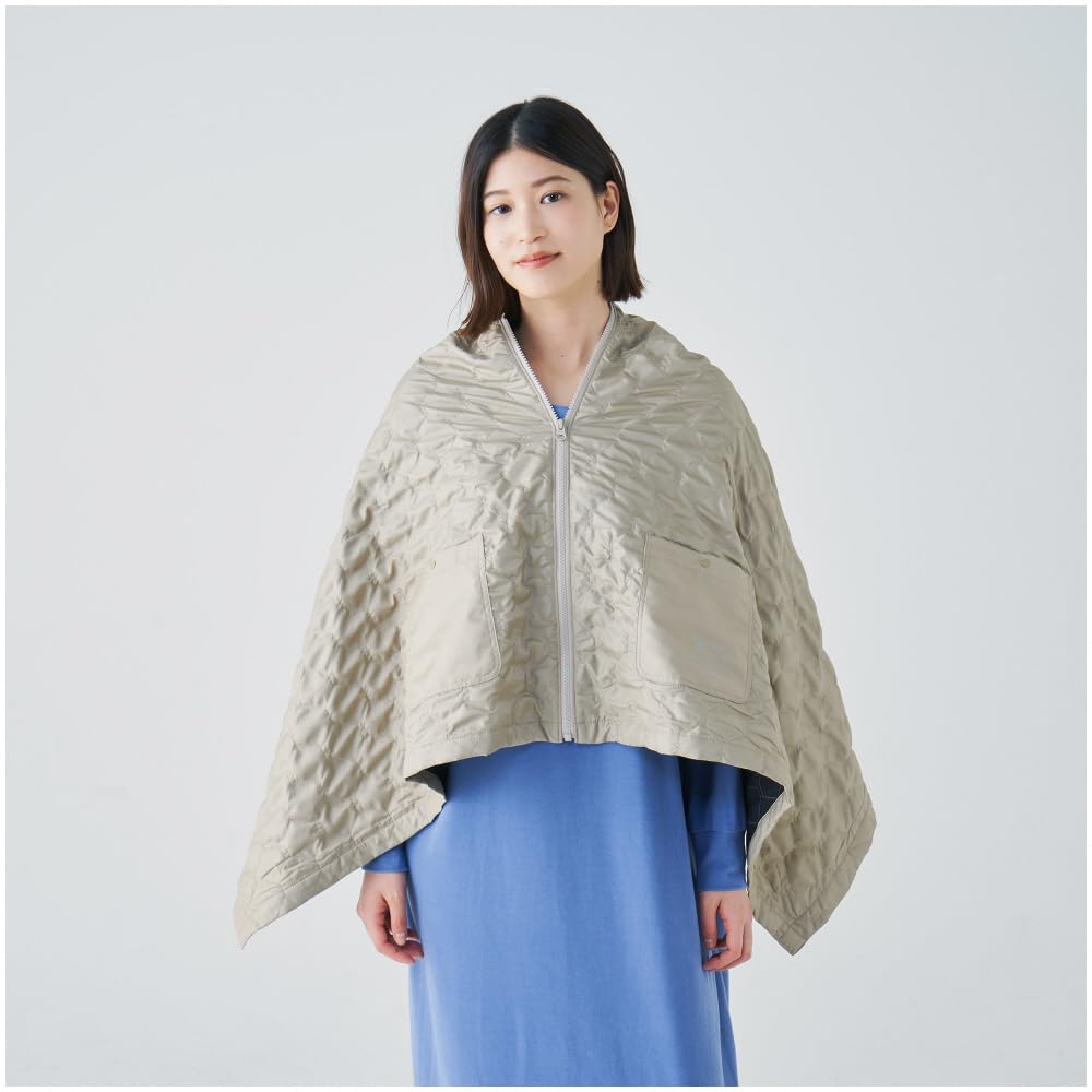 Mizuno Breath Thermo Blanket Cape, Cold Protection, Moisture-Wicking, Heat-Generating, Water-Repellent, Outdoor, Women's, Mocha Beige, Size B2JYA701