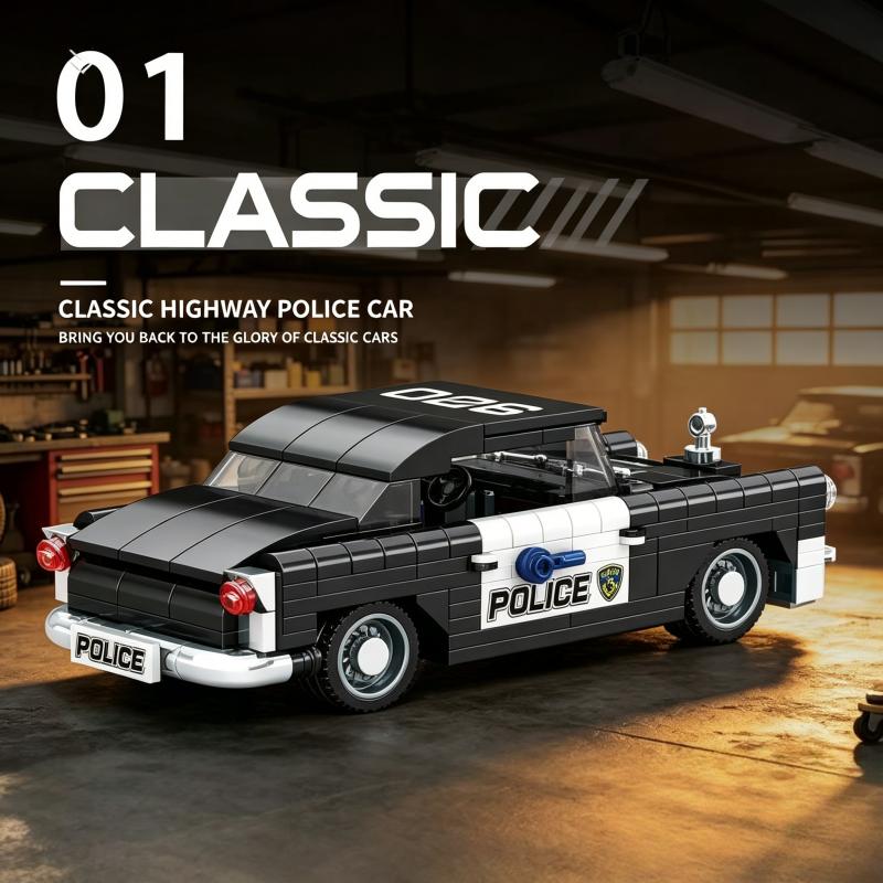 Building block set, 1:32 scale classic highway patrol police car model, handmade collectible with display base, perfect as a gif