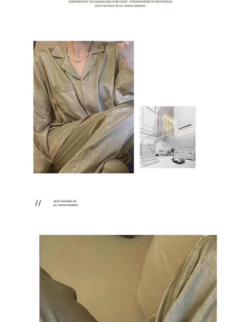 High-end Olive Green Turn-down Collar Cardigan Pajama Set for Women - Autumn Temperament, Long-sleeved Homewear.