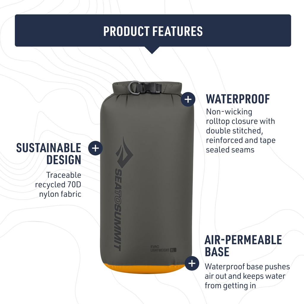 Sea to Summit eVac Dry Bag, Roll-Top Compression Bag, 8 Liter, Beluga Black